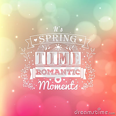Vintage typography spring lettering and blurred vector background with bokeh Vector Illustration