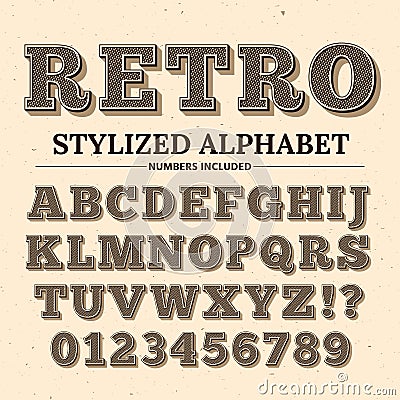 Vintage typography vector font. Decorative retro alphabet. Old western style letters and numbers Vector Illustration
