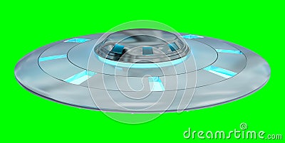 Vintage UFO isolated on green background 3D rendering Stock Photo