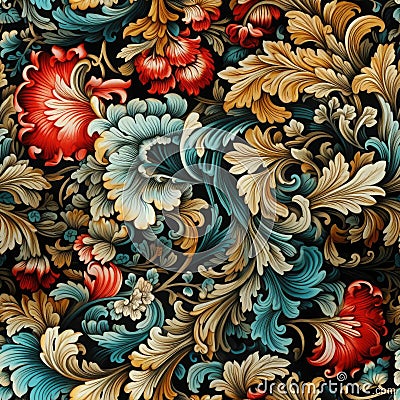 Vintage Ukrainian floral pattern with realistic details and swirling colors (tiled) Stock Photo