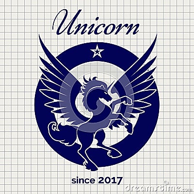 Vintage unicorn logo on notebook page Vector Illustration