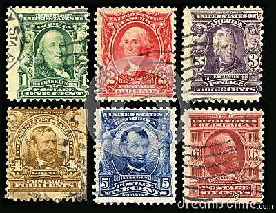 Vintage US Postage Stamps 1902 Editorial Stock Photo