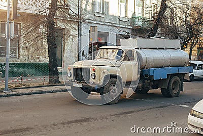 Vintage ussr car with water tank on the street in Ukraine Stock Photo