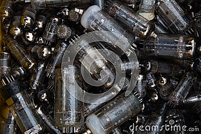 Vintage vacuum lamps for vintage electronic. Old electronic components background Stock Photo