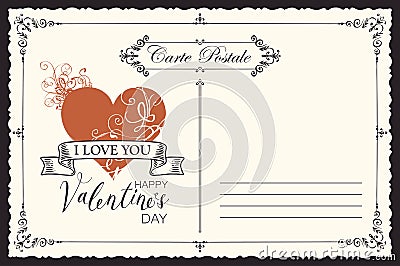 Vintage valentine card with heart and inscriptions Vector Illustration