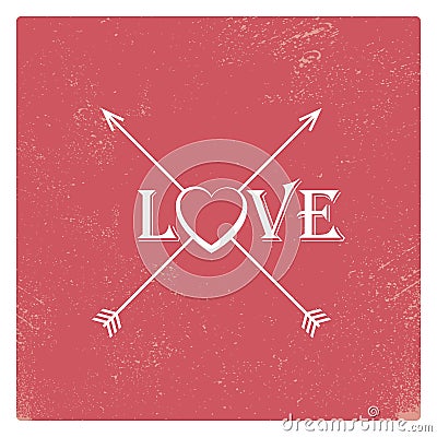 Vintage valentine card template with worn red Vector Illustration