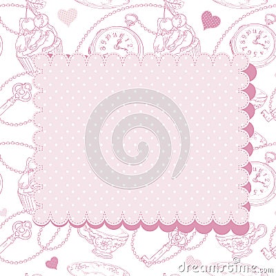 Vintage Valentine invitation postcard Vector Illustration