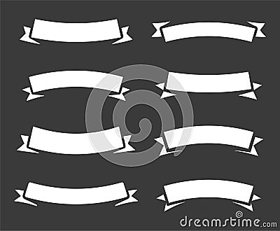 Vintage vector bent rounded arc banner ribbons, simple new retro modern design element on black or dark gray background. Vector Illustration