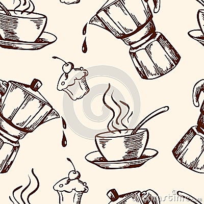 Vintage vector coffee seamless pattern Vector Illustration