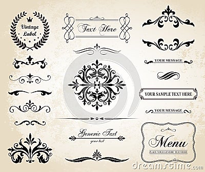 Vintage Vector Decorative Ornament Borders and Page Dividers Vector Illustration