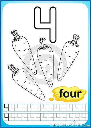 Printable worksheet for kindergarten and preschool. Exercises for writing numbers. Simple level of difficulty. Restore dashed line Vector Illustration