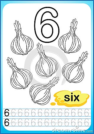 Printable worksheet for kindergarten and preschool. Exercises for writing numbers. Simple level of difficulty. Restore dashed line Vector Illustration