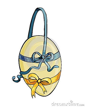 Vintage vector illustration of hanging egg decorated with silk ribbons and bowknots Vector Illustration