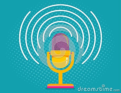 Microphone on halftone background Vector Illustration