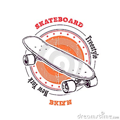 Retro skateboarding design emblem with the text Vector Illustration