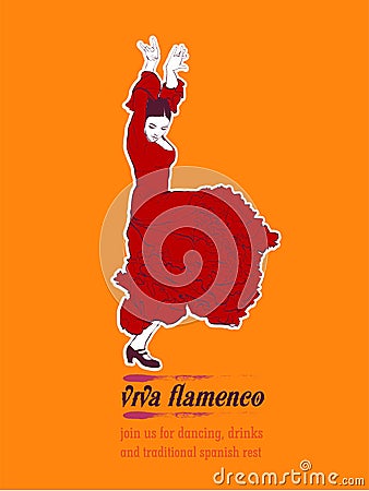 Viva flamenco, spanish girl dances a flamenco Cartoon Illustration