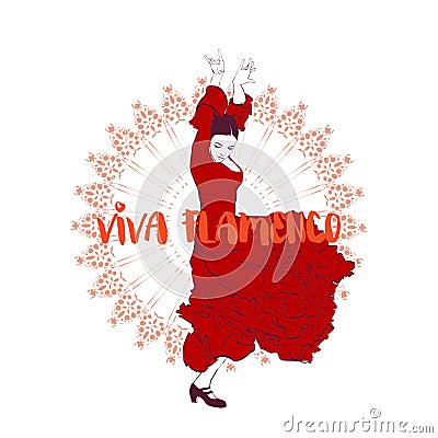 Viva flamenco, spanish girl dances a flamenco Vector Illustration