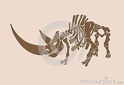 Vintage vector illustration of woolly rhinoceros skeleton on sepia background Vector Illustration