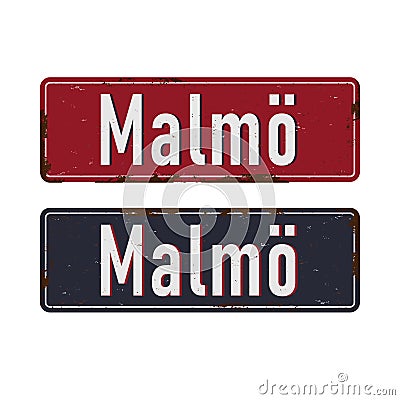 Vintage vector souvenir sign MALMO Sweden. Travel theme. Places to visit and remember. Vector Illustration