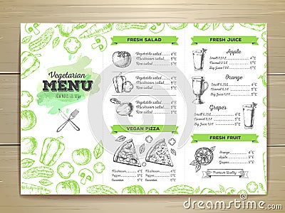 Vintage vegetarian food menu design. Vector Illustration