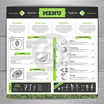 Vintage vegetarian food menu design. Fesh fuit sketch Vector Illustration