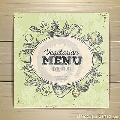 Vintage vegetarian food menu design. Vector Illustration