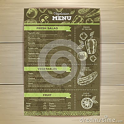 Vintage vegetarian food menu design. Vector Illustration