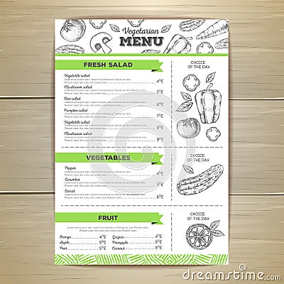 Vintage vegetarian food menu design. Vector Illustration