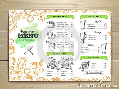 Vintage vegetarian food menu design. Vector Illustration