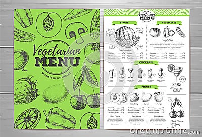 Vintage vegetarian menu design. Vector Illustration