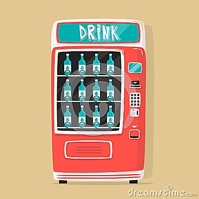 Vintage vending machine with drinks. Retro style. Purchase of water Vector Illustration