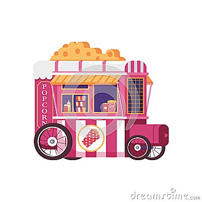 Vintage Vending Popcorn Cart Vector Illustration