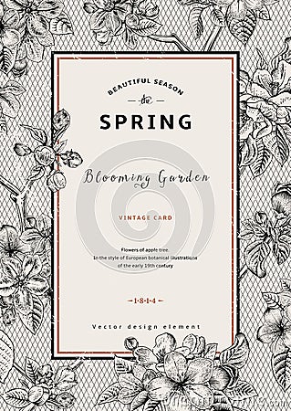 Vintage vertical spring card. Vector Illustration