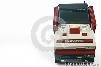 THE VINTAGE VIDEO GAME FAMILY COMPUTER AND DISK SYSTEM BY NINTENDO. 9 AUGUST 2020, BANGKOK, THAILAND Editorial Stock Photo