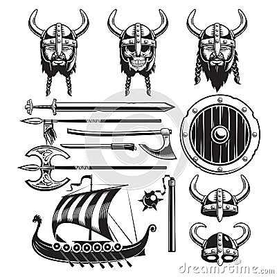 Vintage Viking Elements Set Vector Illustration