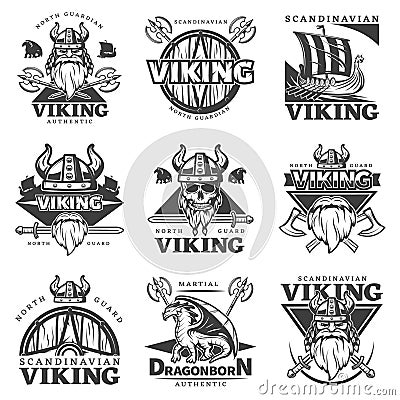 Vintage Viking Label Set Vector Illustration