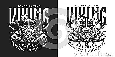 Vintage viking monochrome label Vector Illustration