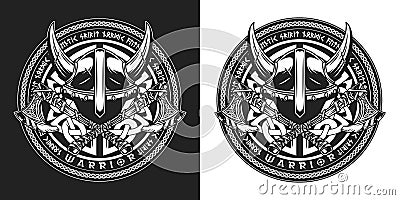 Vintage viking round print Vector Illustration