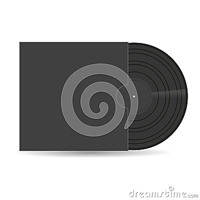 Vintage vinyl record in dark sleeve. Black musical long play album disc icon. Design template of retro long play Vector Illustration