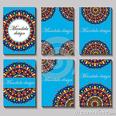 vintage visiting card set. Floral mandala pattern and orn Vector Illustration