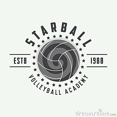 Vintage volleyball label, emblem or logo. Vector Illustration