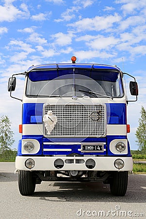 Vintage Volvo F88 Blue and White Tanker Show Truck Editorial Stock Photo