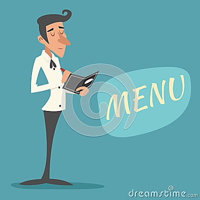 Vintage Waiter Garcon Accepts Order Symbol Vector Illustration