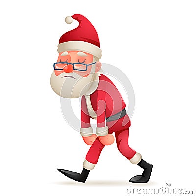 Vintage Walk Tired Sad Weary Santa Claus Character Icon Retro Christmas Cartoon Design Vector Illustration Vector Illustration