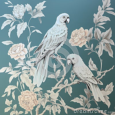 BALLAD CHINESE FLORAL PATTERN CHINOISERIE STYLE WALL ART Stock Photo