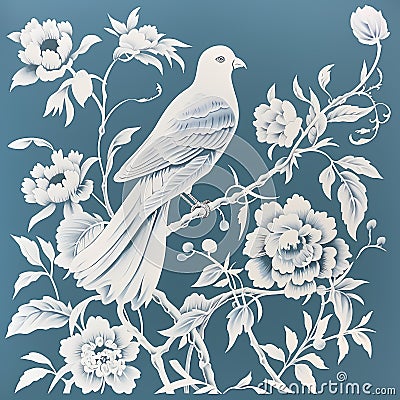 BALLAD CHINESE FLORAL PATTERN CHINOISERIE STYLE WALL ART Stock Photo