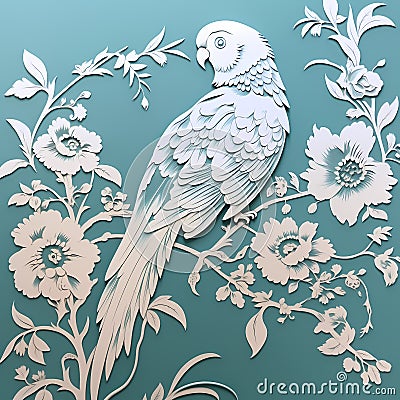 BALLAD CHINESE FLORAL PATTERN CHINOISERIE STYLE WALL ART Stock Photo