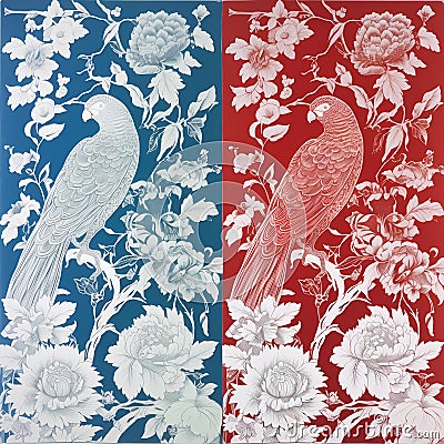 BALLAD CHINESE FLORAL PATTERN CHINOISERIE STYLE WALL ART Stock Photo