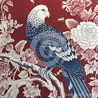 BALLAD CHINESE FLORAL PATTERN CHINOISERIE STYLE WALL ART Stock Photo