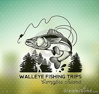Vintage Walleye Fishing Emblems and Labels. Vector Illustration
